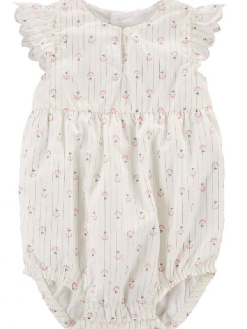 Floral Bubble Romper in Cream with Metallic Accents
